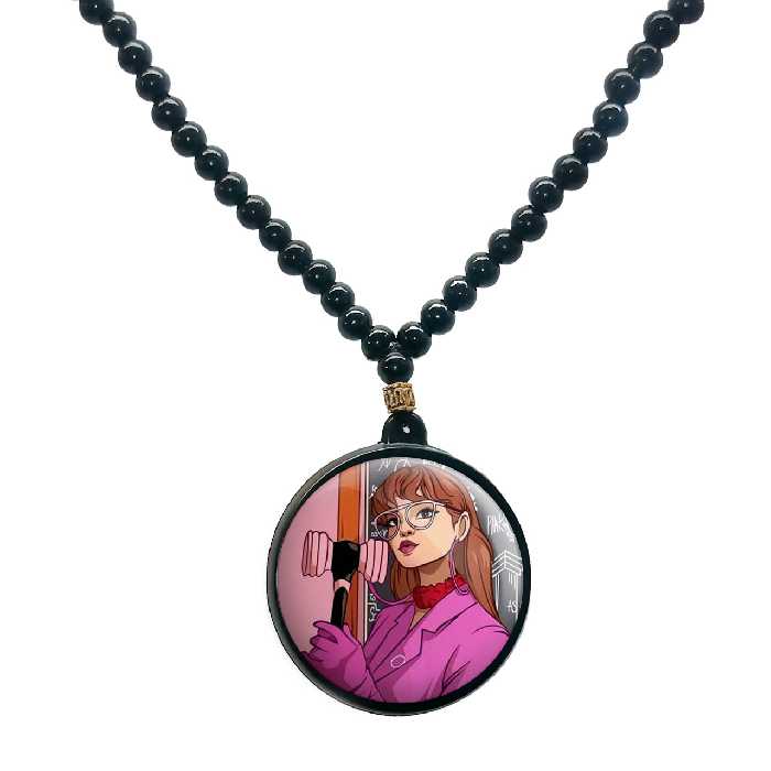 گردنبند پرمانه طرح بلک پینک کد pmd.6950 مدل دو طرفه