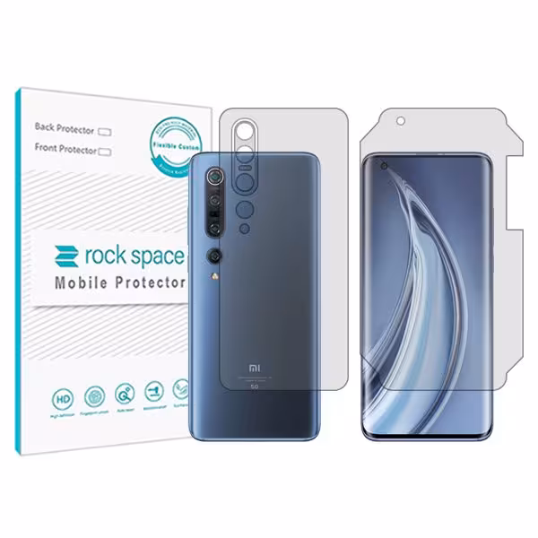 گلس محافظ صفحه نمایش و پشت گوشی شیائومی Mi 10 Pro مدل نانو هیدروژل شفاف برند راک اسپیس کد MS
