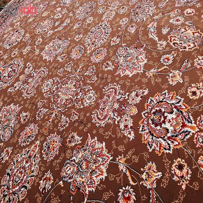 فرش ماشینی زمرد مشهد طرح افشان مدل گل زمینه گردویی