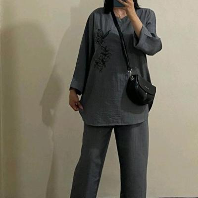 مانتو شلوار زنانه شانتون مدل ست گلدوزی 87652