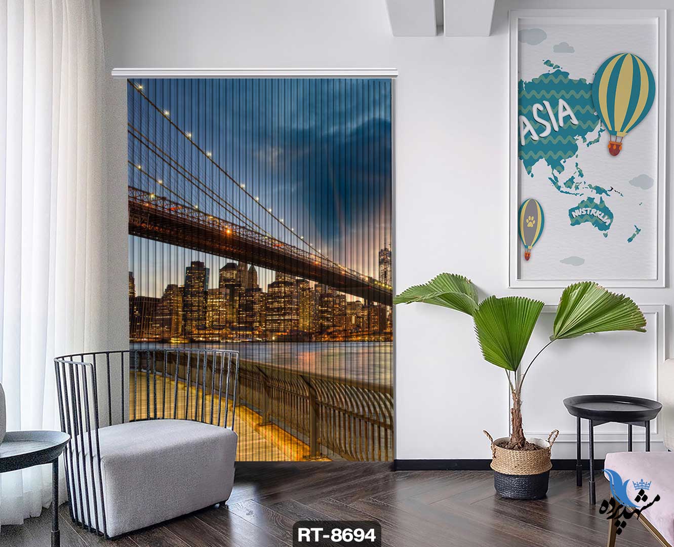 پرده شرشره تصویری طرح دریاچه و پل RT8694