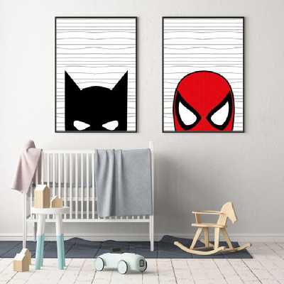  تابلو اتاق کودک طرح مرد عنکبوتی و بتمن مدل P58 مجموعه 2 عددی