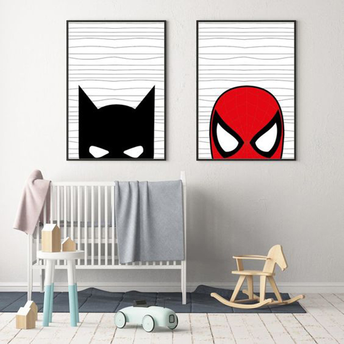  تابلو اتاق کودک طرح مرد عنکبوتی و بتمن مدل P58 مجموعه 2 عددی