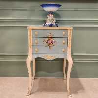 میز تلفن چوبی آبی و طلایی