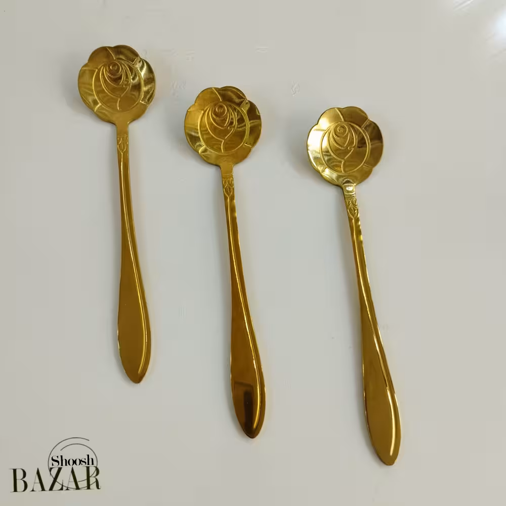 قاشق کوچک چای خوری طلایی طرح گل