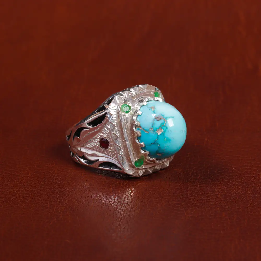 انگشتر فیروزه شجری مردانه کد 17026 - جواهری مشاهیر