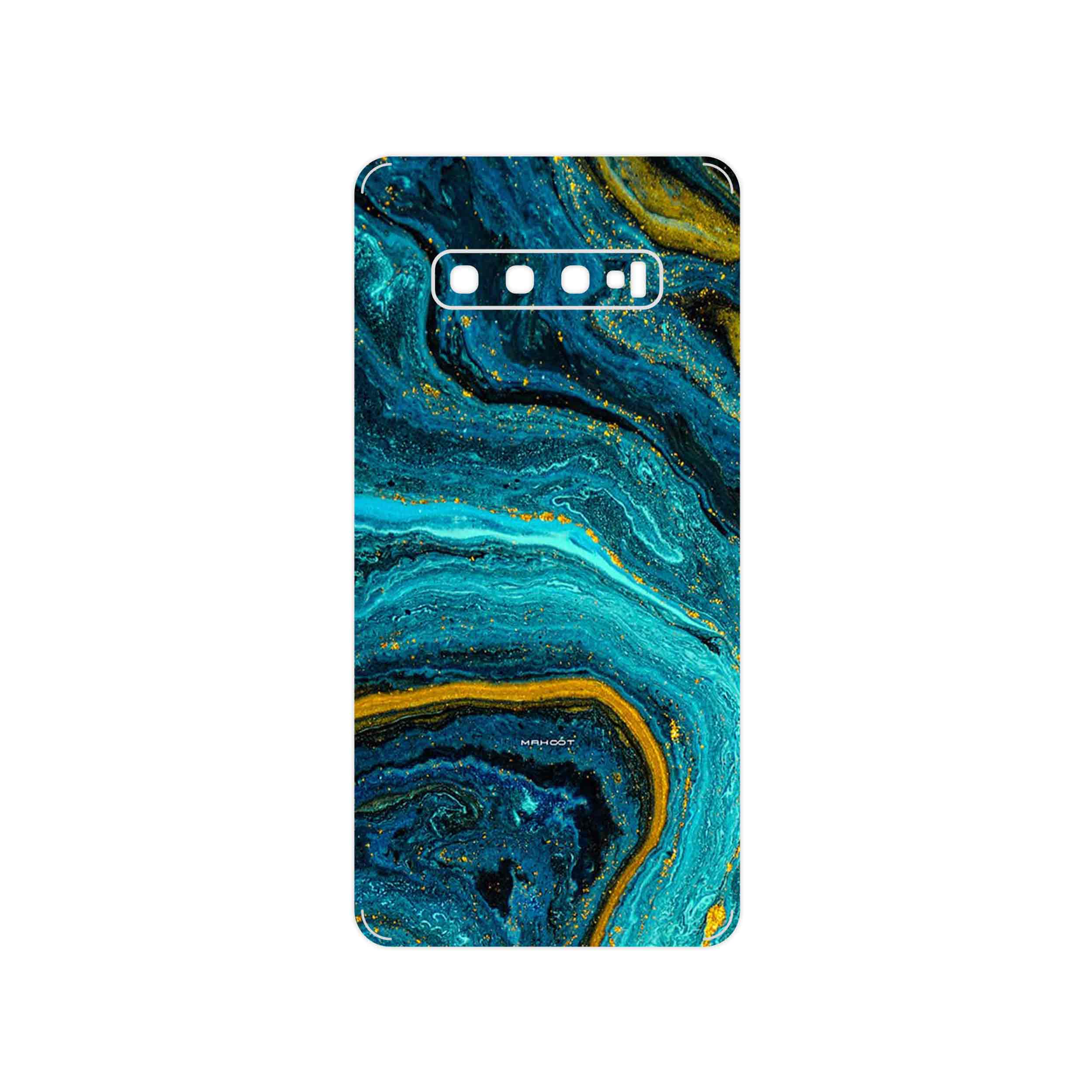 برچسب پوششی ماهوت مدل Turquoise marblewith golden streaks مناسب برای گوشی موبایل سامسونگ Galaxy S10 Plus