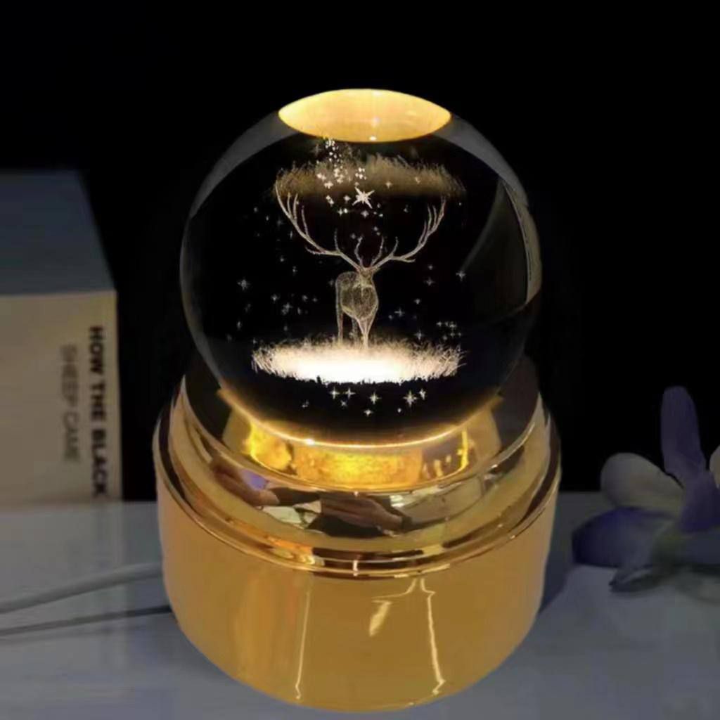 چراغ خواب مدل گوی کریستالی چرخشی طرح گوزن -قطر گوی 8