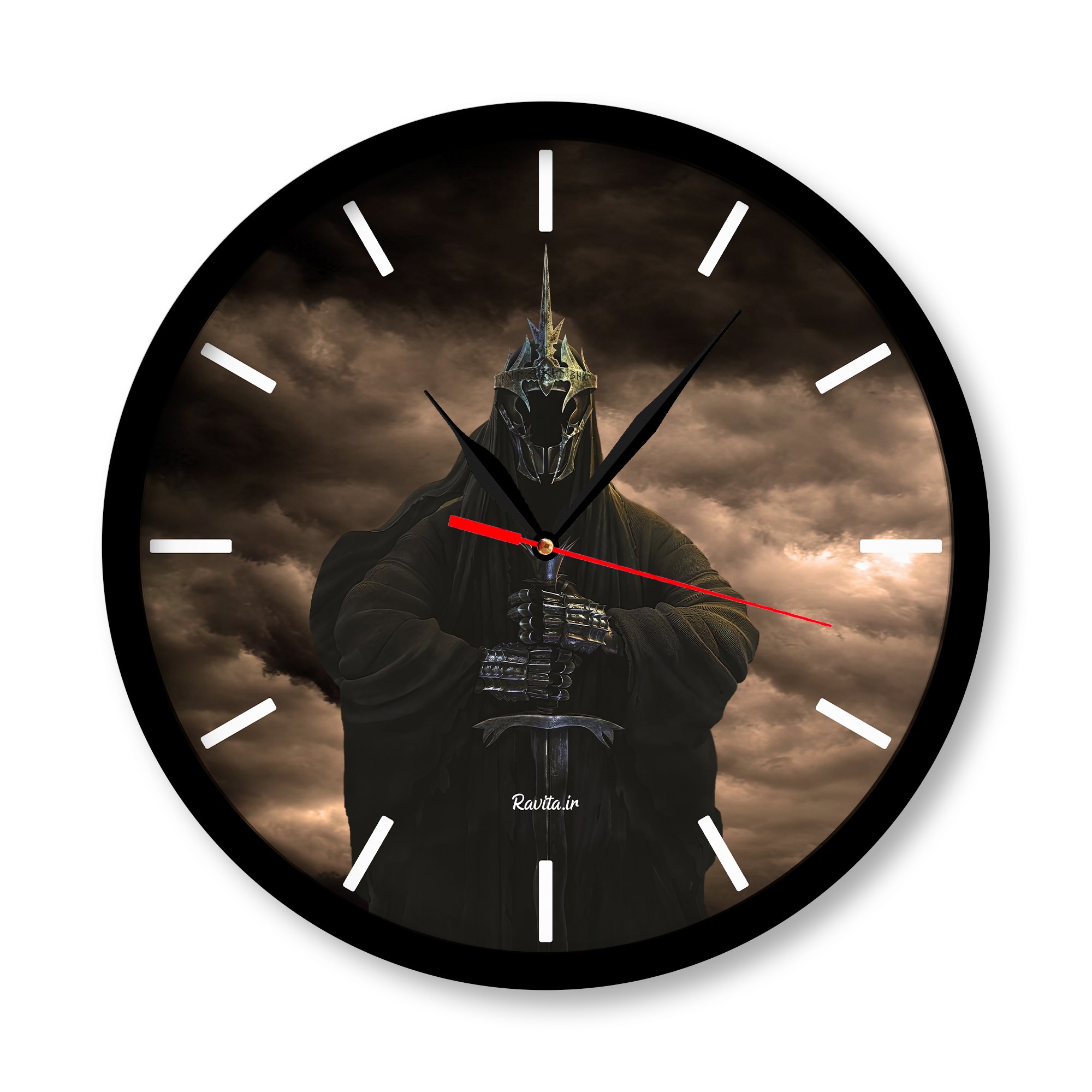 ساعت دیواری راویتا مدل ارباب حلقه ها کد 3328  در رنگ های مشکی و سفید 
