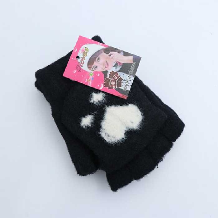 دستکش نیمه انگشت کلاهدار موهر اردکی رنگ مشکی 50079