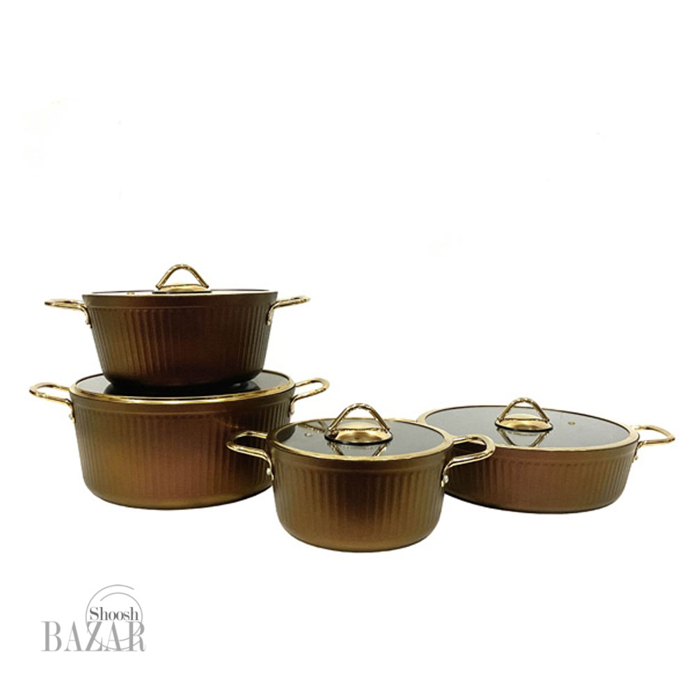 سرویس قابلمه 8 پارچه هفت رنگ فلورانس درب طلایی یونیک کد 8408