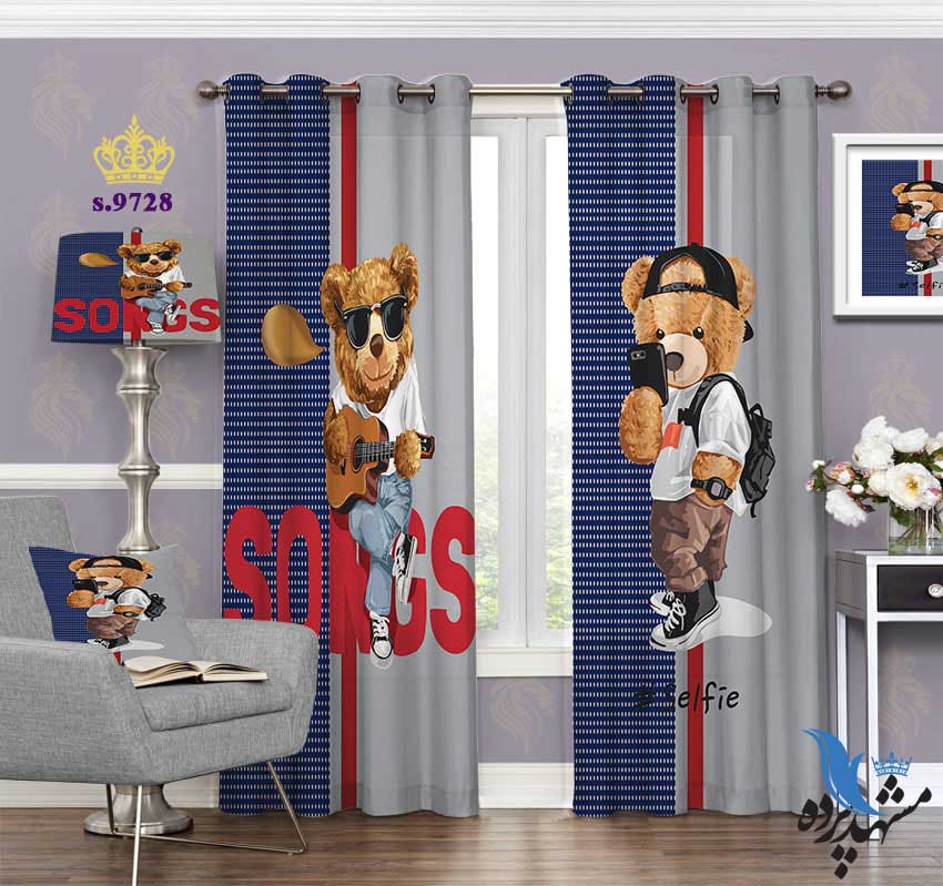 پرده پانچ کودک طرح بچه خرس اسپرت کد S9728