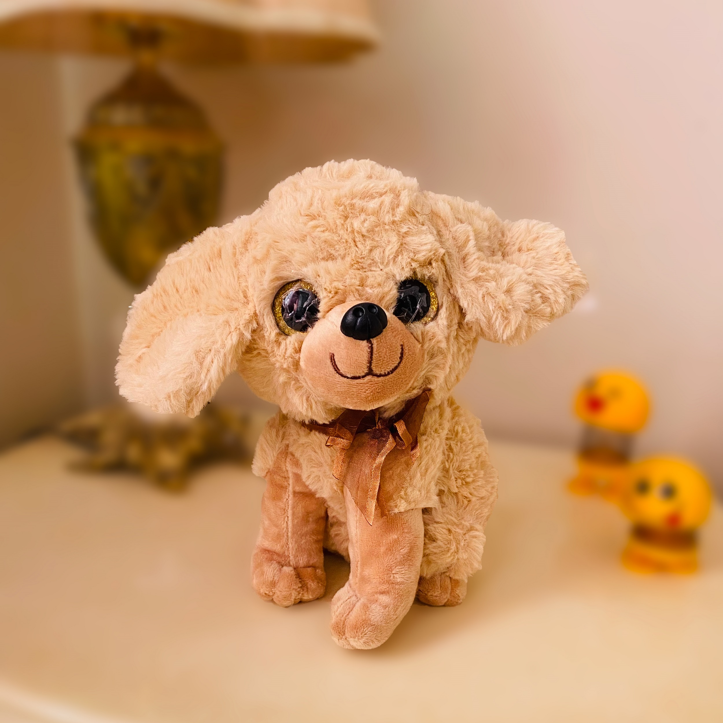 عروسک مدل سگ اشرافی طرح چشم تیله ای ارتفاع 27 سانتی متر