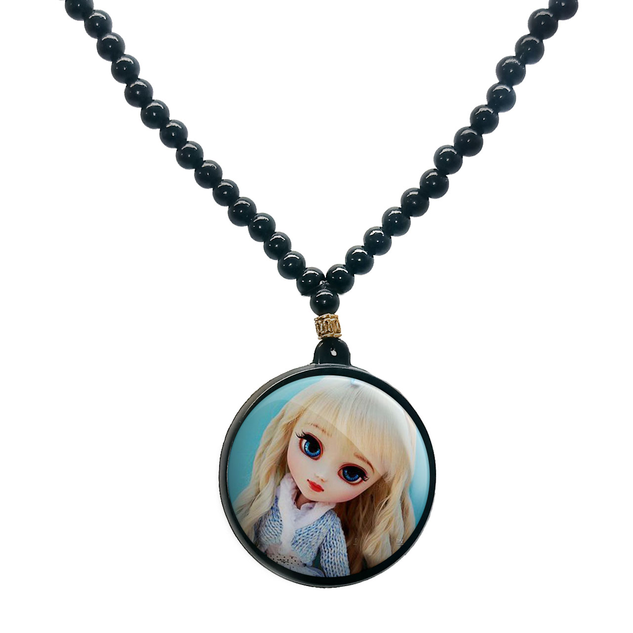 گردنبند پرمانه طرح عروسک زیبا کد pmd.2425 مدل دو طرفه