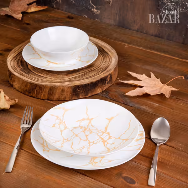 سرویس غذاخوری 28 پارچه گرد گل ماربل طلایی کد 917 پارس اپال
