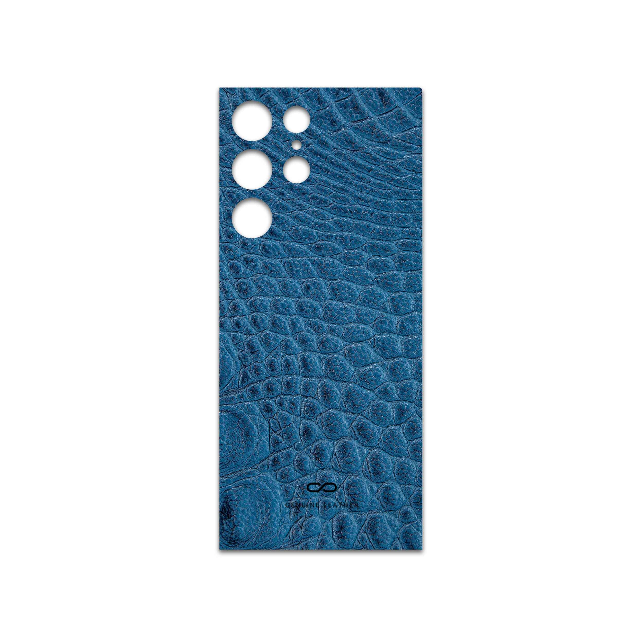 برچسب پوششی ماهوت مدل Blue-Crocodile-Leather مناسب برای گوشی موبایل سامسونگ Galaxy S22 Ultra 5G