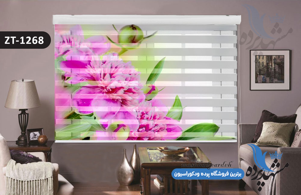 پرده زبرا تصویری چاپی طرح فانتزی گل کد ZT1268