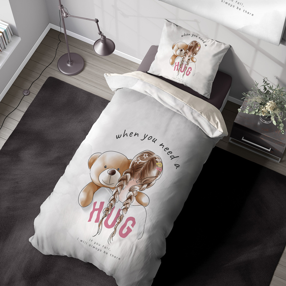 روتختی یکنفره طرح دخترک با موهای بافته و خرس تدی SM-28001