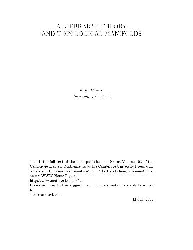 خرید و دانلود نسخه کامل کتاب Algebraic L theory and topological manifolds