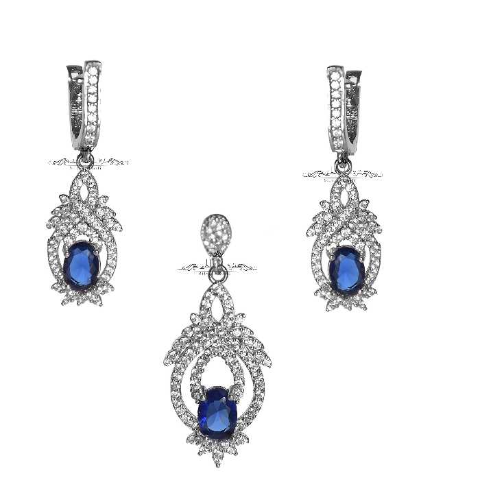 نیم ست نقره با روکش طلای سفید طرح جواهری کد NSNR02 نقره جات لطفی 