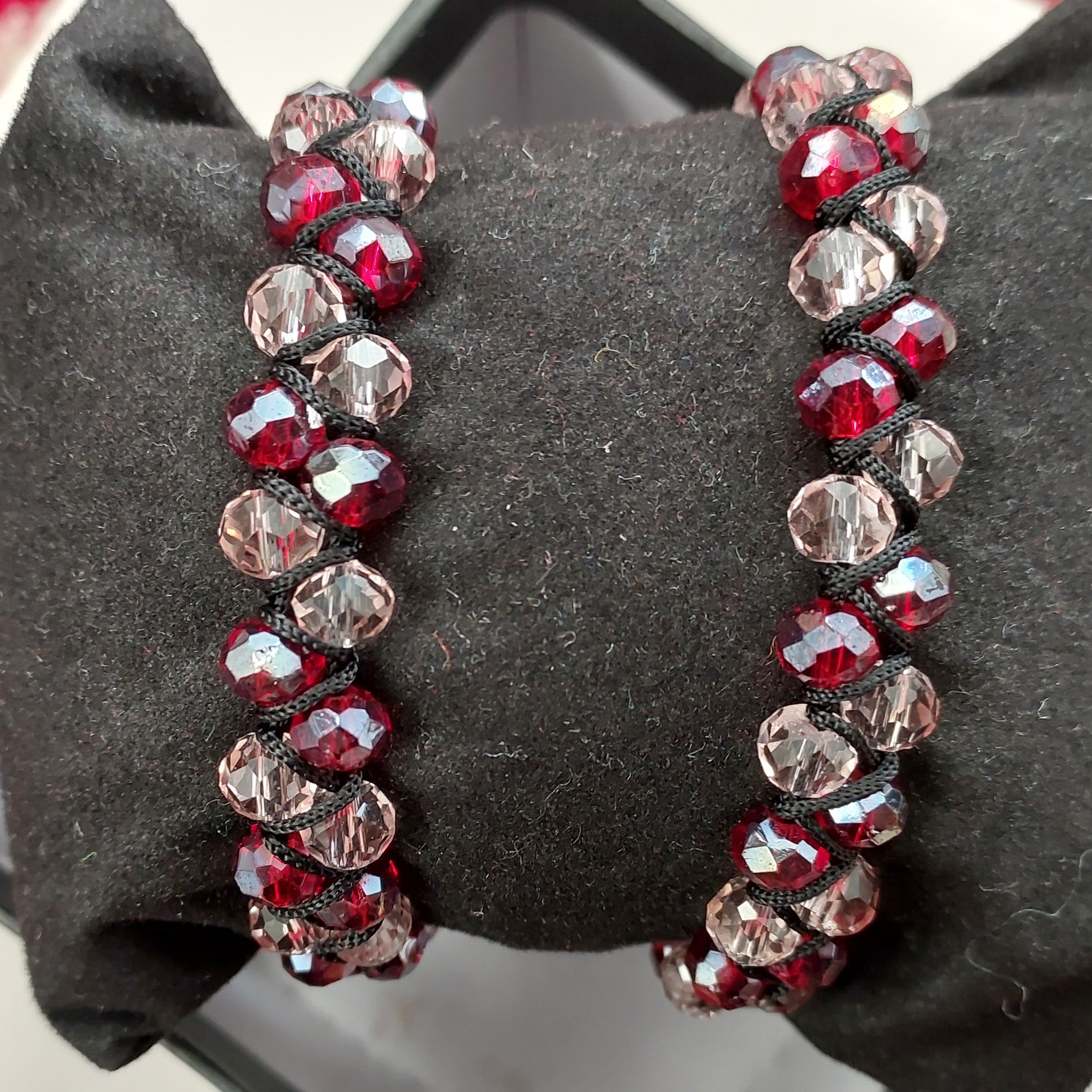 دستبند کریستالی صورتی و قرمز