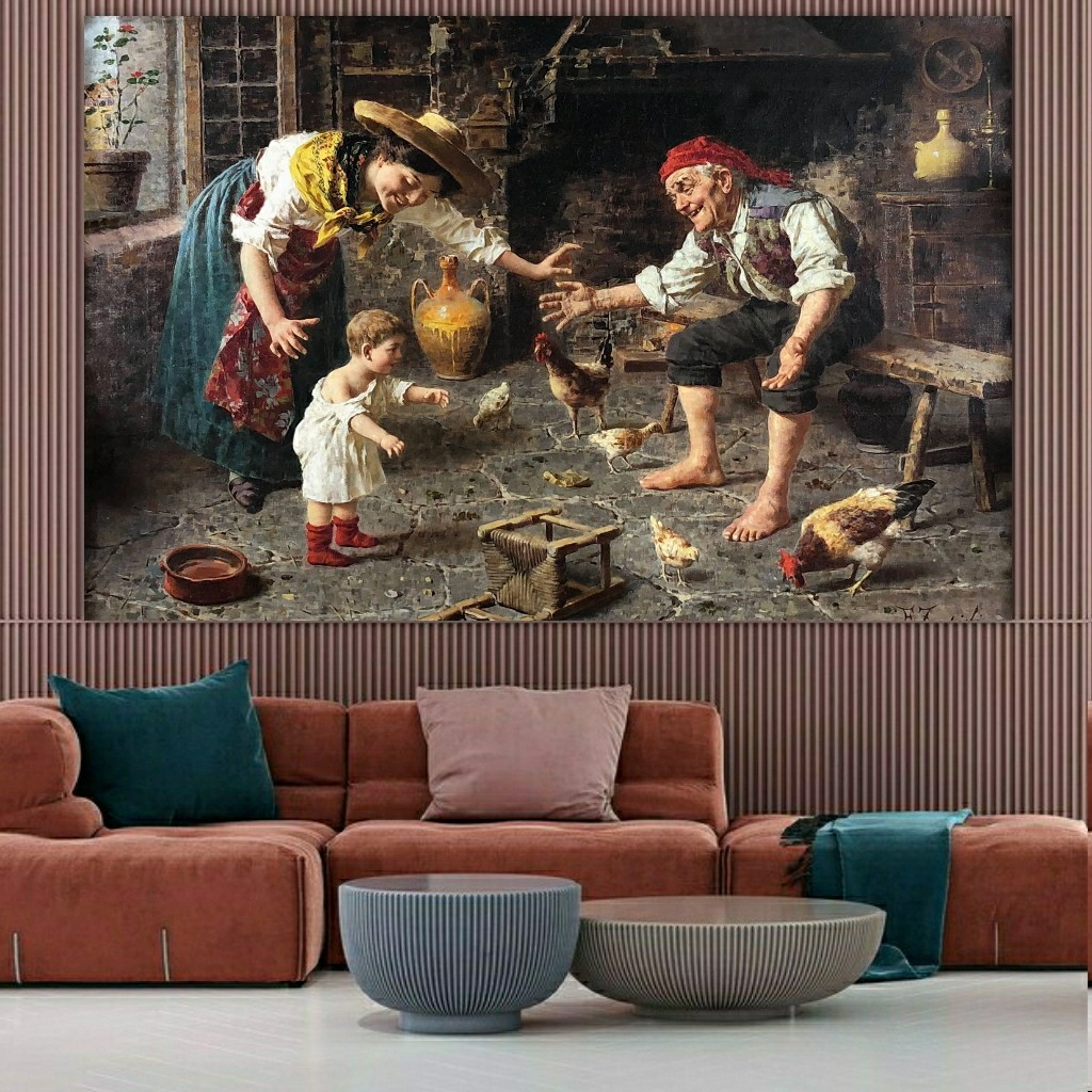 تابلو بوم طرح فرانسوی مدل خانواده در مزرعه کد SDB2431