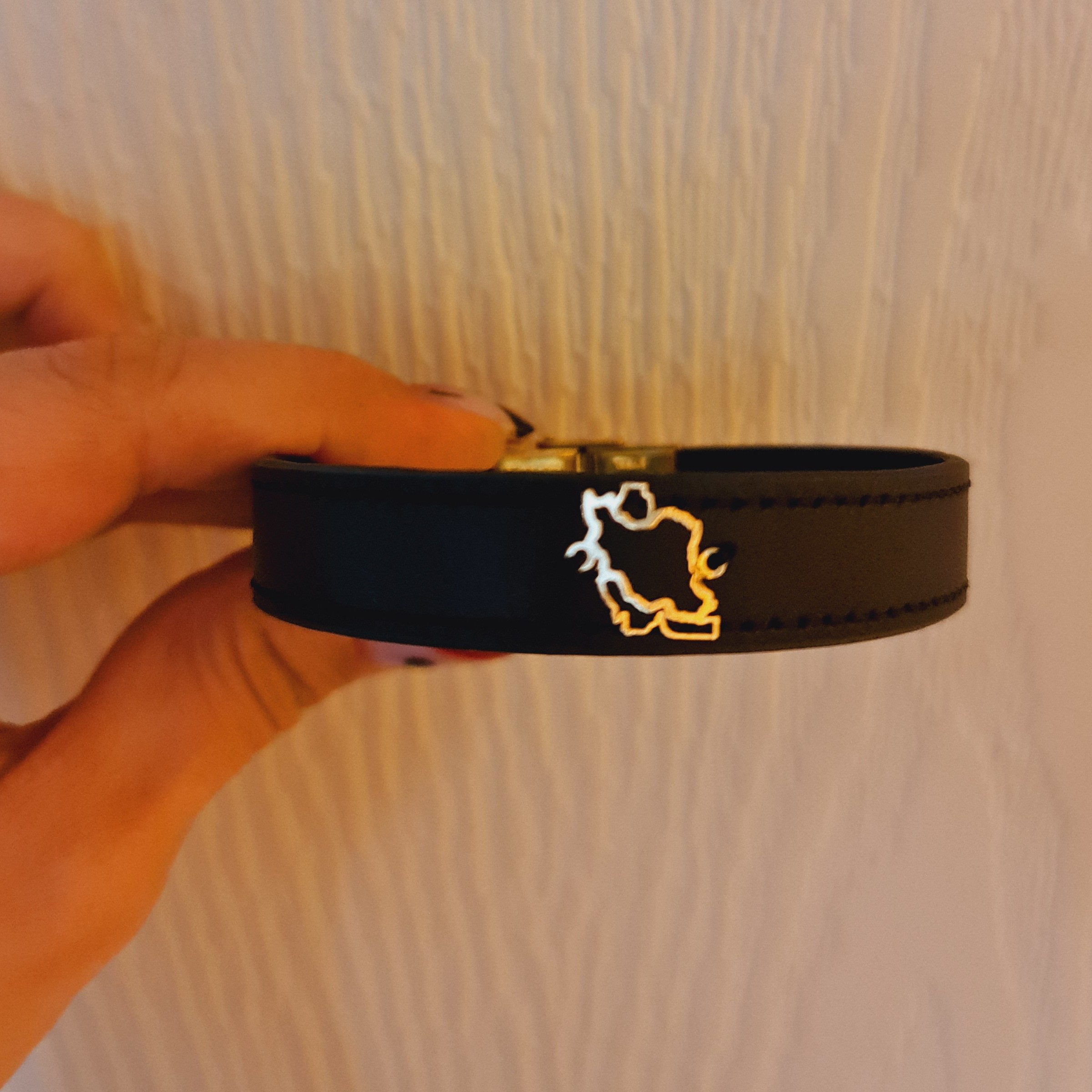 دستبند طلا طرح ایران با بند چرم