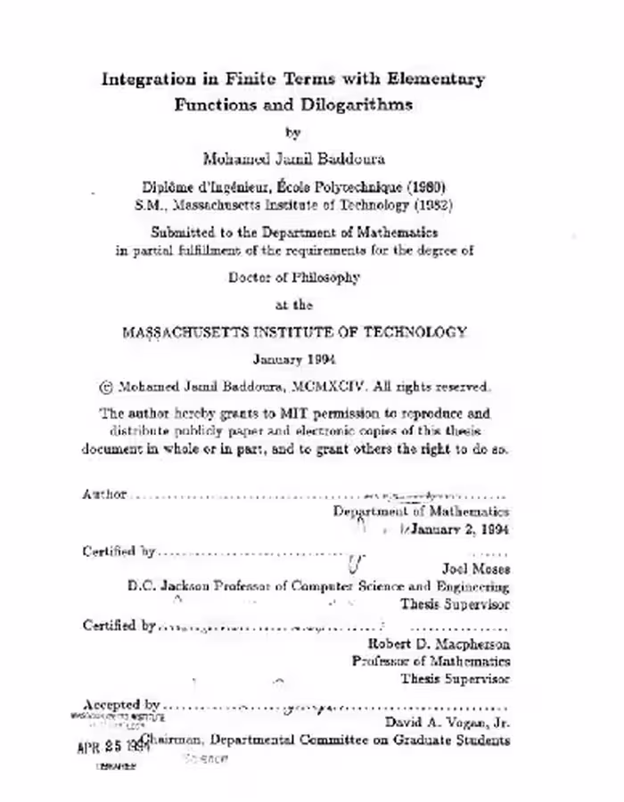 خرید و دانلود نسخه کامل کتاب Integration in finite terms with elementary functions and dilogarithms [PhD Thesis]