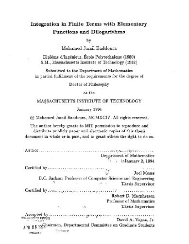 خرید و دانلود نسخه کامل کتاب Integration in finite terms with elementary functions and dilogarithms [PhD Thesis]