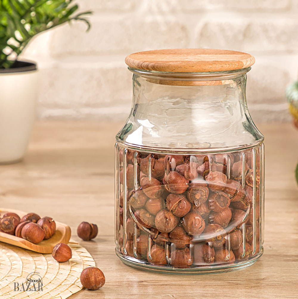 بانکه شیشه ای 1.2 لیتر در چوبی لیمون کد 2261