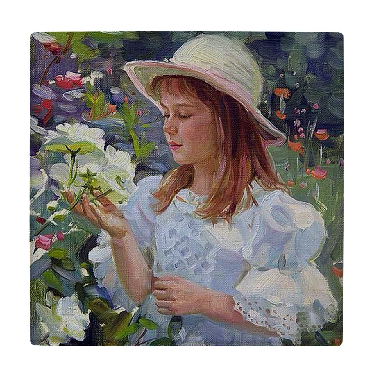 زیر لیوانی  طرح نقاشی دختر بچه و گل ها کد    5989889_4942