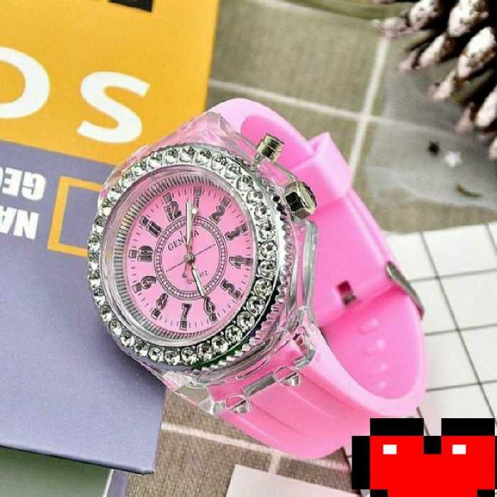 ساعت مچی  چراغ دار  رنگی اسپرت دارای  چراغ قوه بند ژله ای قفل کمربندی