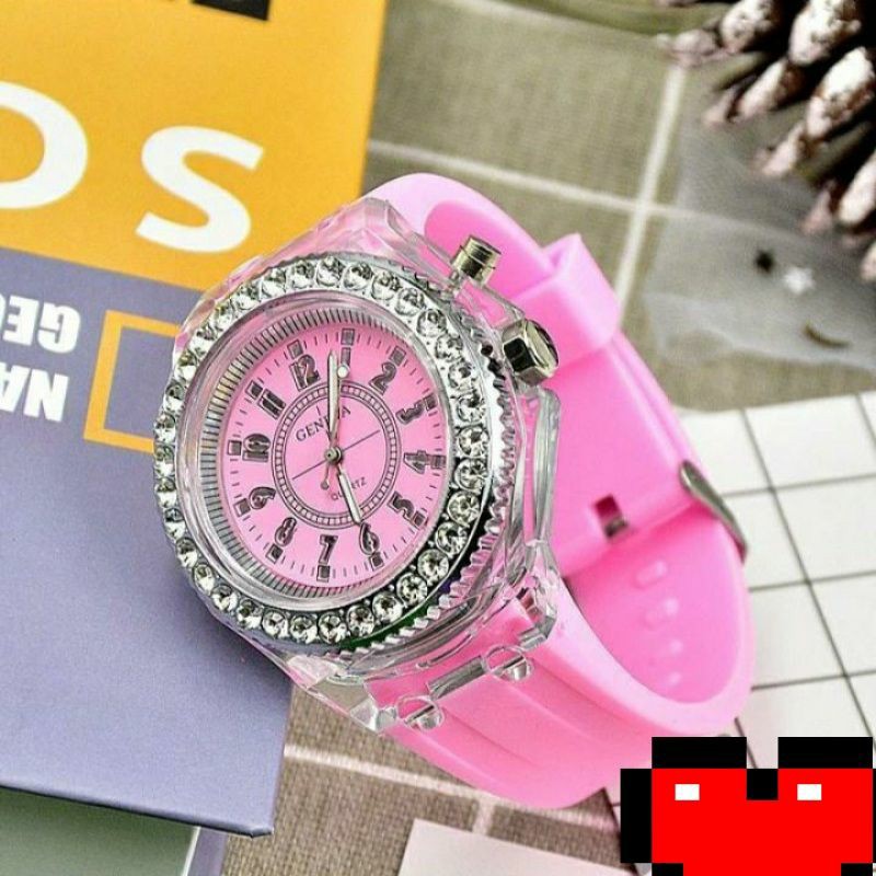 ساعت مچی  چراغ دار  رنگی اسپرت دارای  چراغ قوه بند ژله ای قفل کمربندی