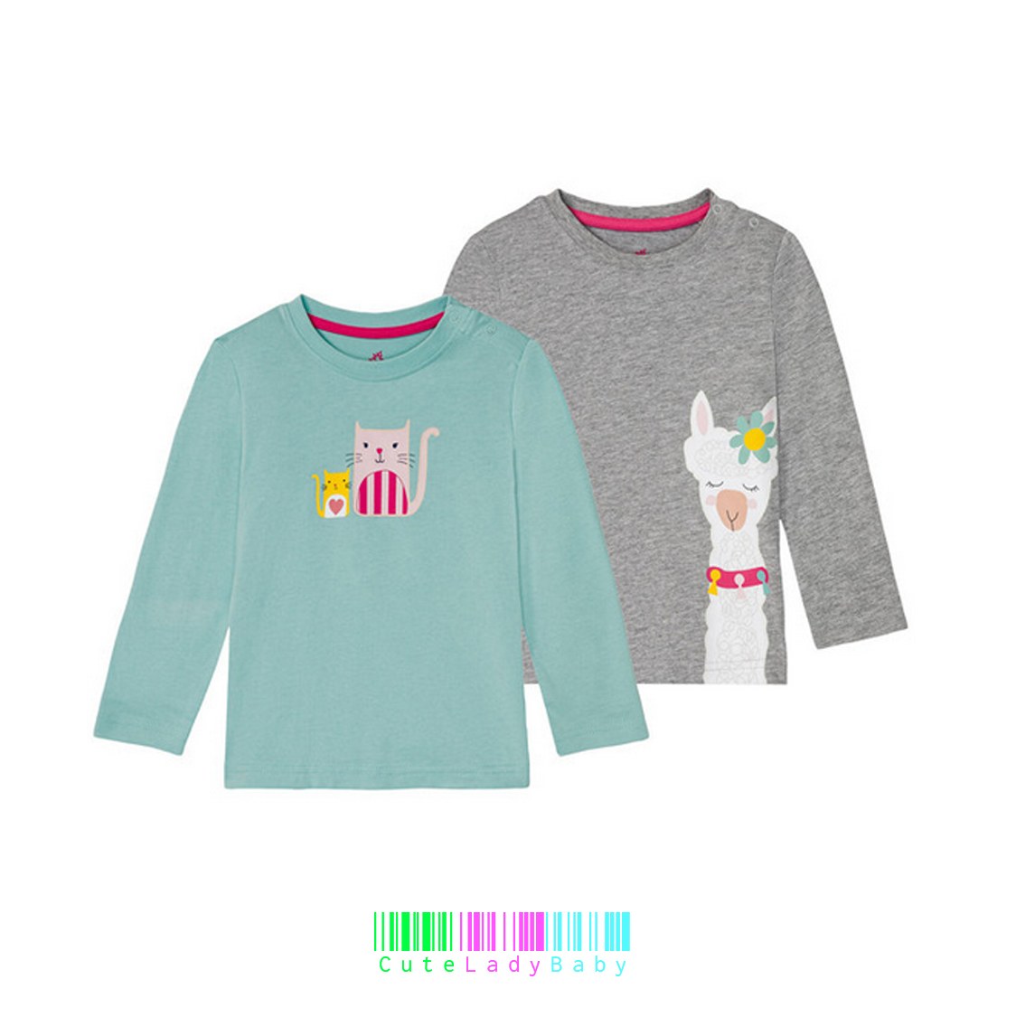 تی شرت آستین بلند دخترانه مناسب 1تا 2 سال  مجموعه 2 عددی برندلوپیلو  کد10016