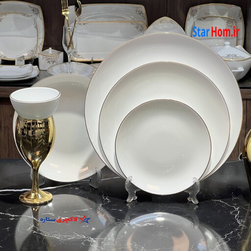 سرویس آرکوپال 6 نفره گلدن اپال سفید لب طلا طرح دیوالی