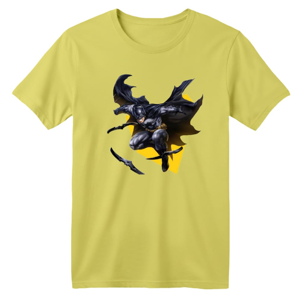 تی شرت آستین کوتاه بچگانه مدل بتمن کد 1 رنگ زرد لیمویی