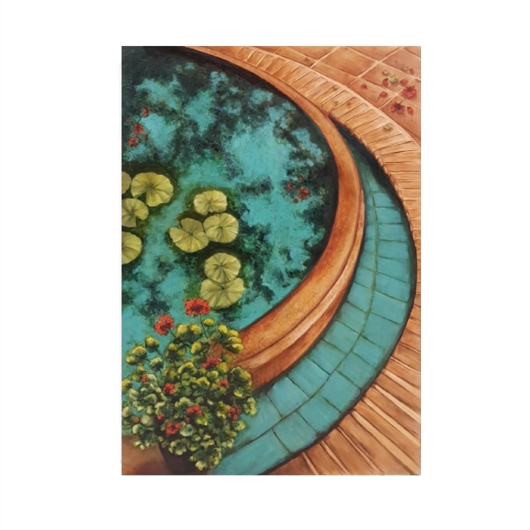 تابلو نقاشی رنگ روغن طرح حوض فیروزه ای کد 175