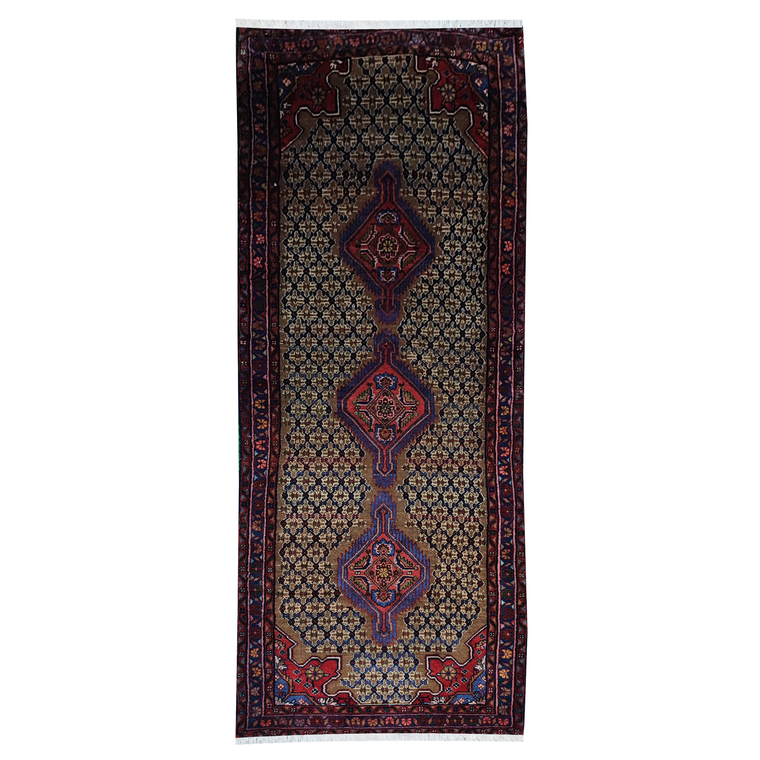 فرش قدیمی دستبافت کناره به طول سه متری مدل MG213