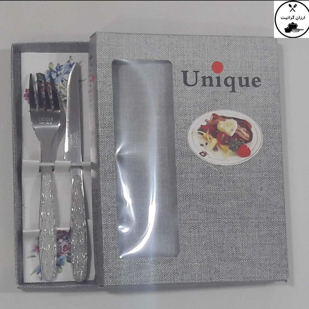 کاردوچنگال میوه خوری یونیک دسته اکلیلی نقره ای