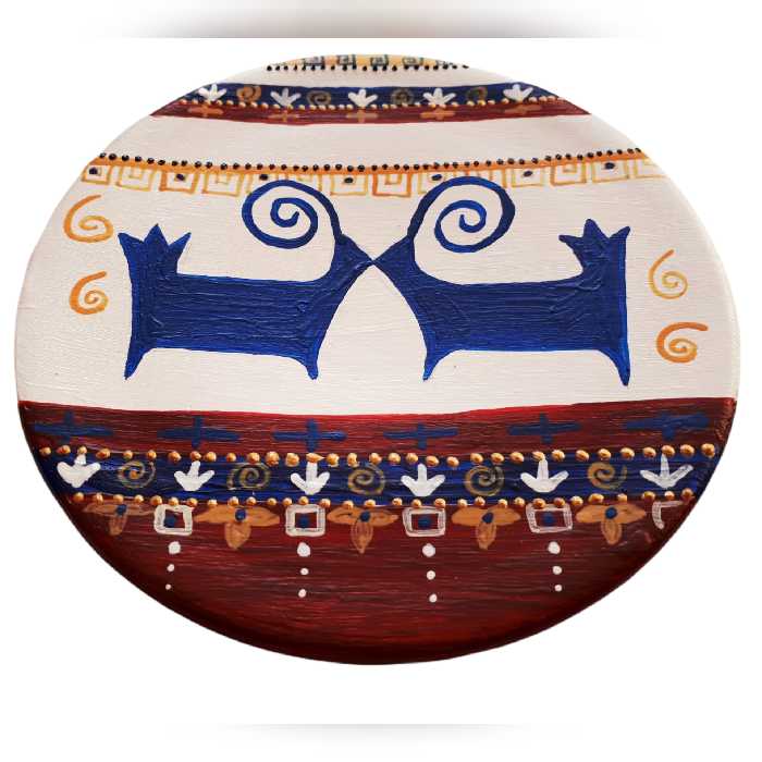 بشقاب دیوارکوب سفالی طرح سنتی کد 01 مجموعه 5 عددی