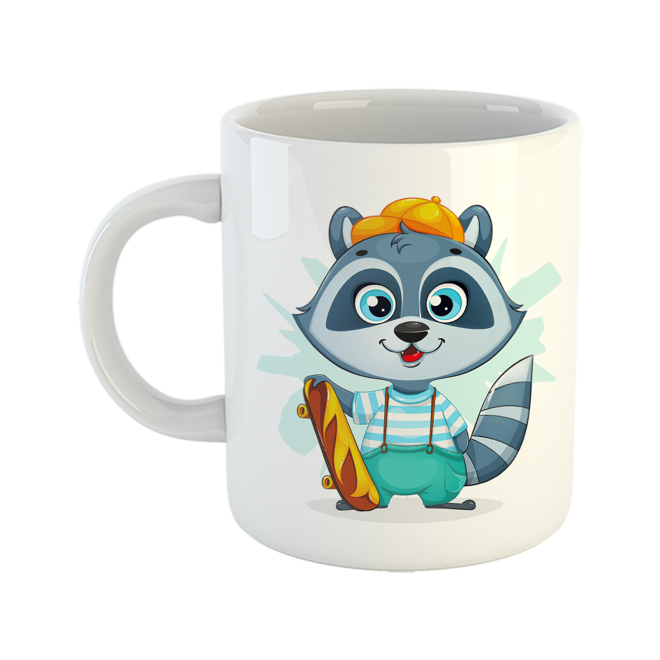 ماگ طرح بچه راکون ملوس و اسکیت بورد 