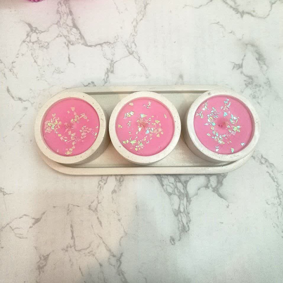 ست سه شمع بتنی-سنگی به همراه سینی سنگی