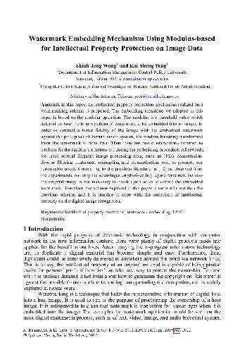 خرید و دانلود نسخه کامل کتاب Watermark Embedding Mechanism Using Modulus-based for Intellectual Property Protection on Image Data