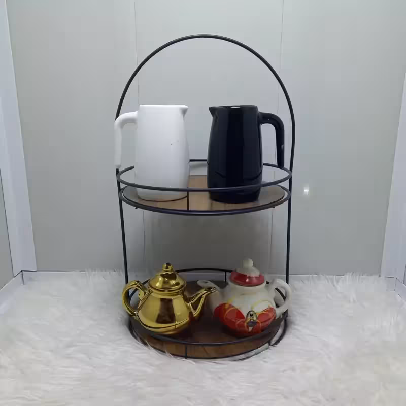 استند گرد فلزی  کف چوب مدل دسته وسط سایز متوسط