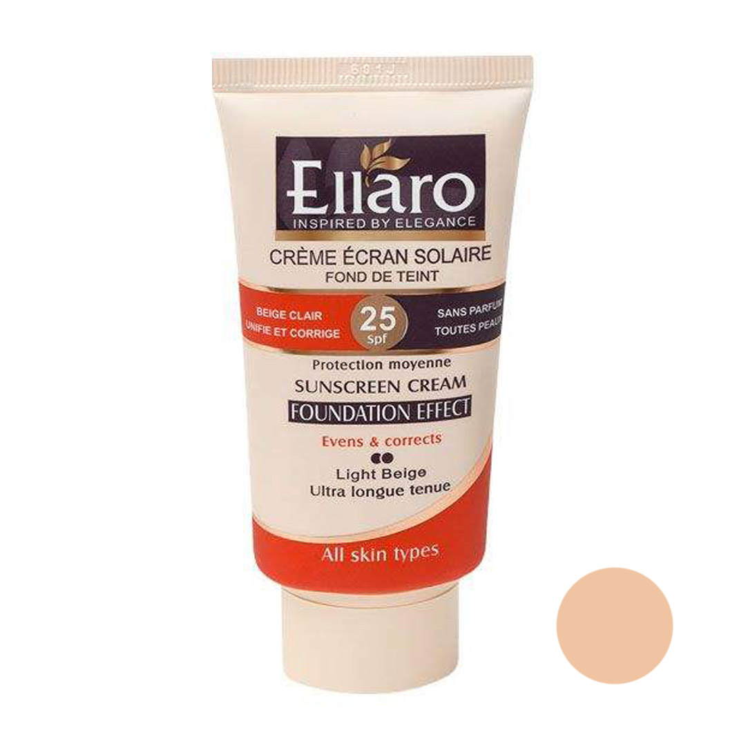 كرم ضد آفتاب با پوشش کرم پودری الارو با SPF 25 حجم 40 میل - بژ روشن