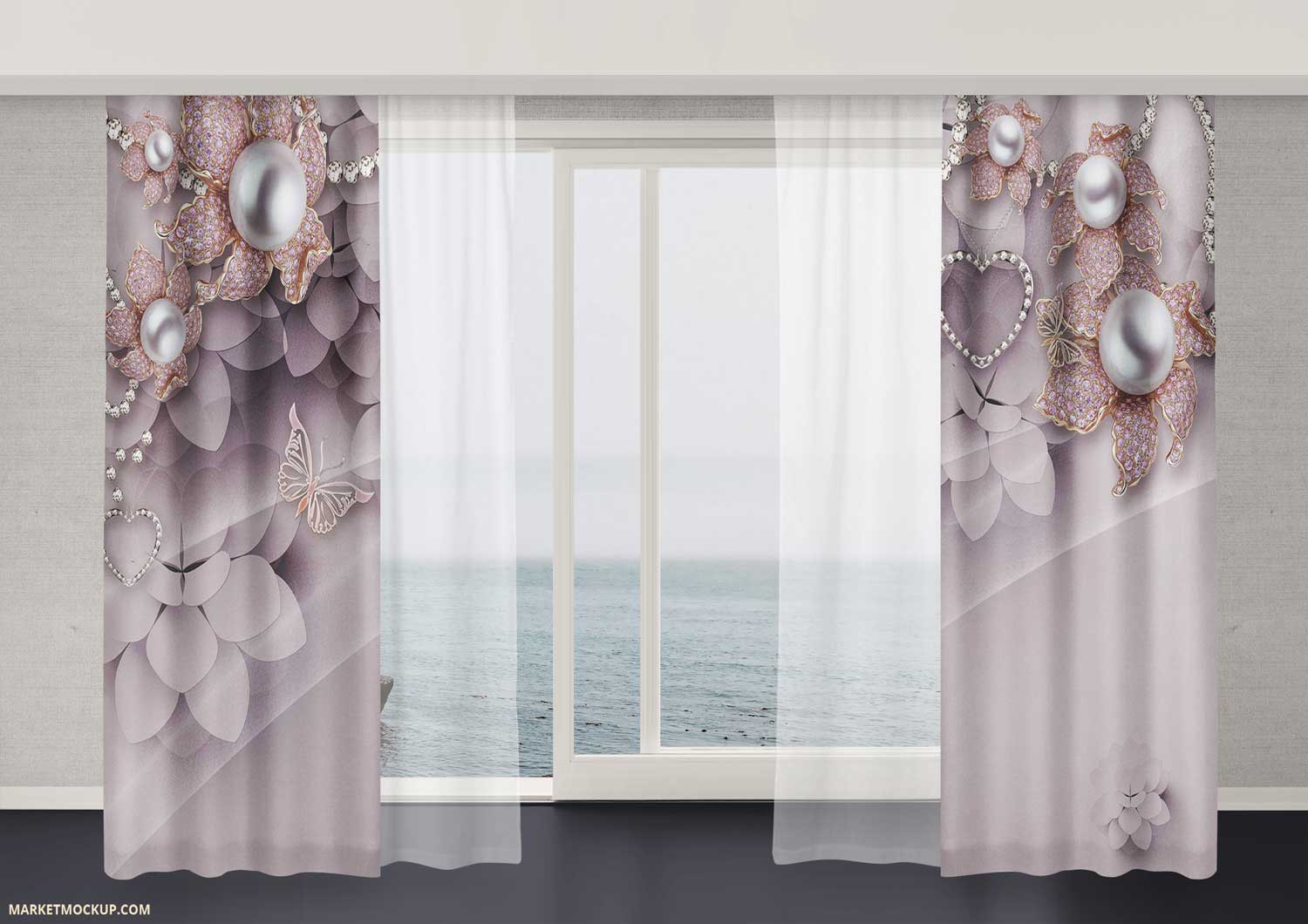 پرده گل مرواریدی بنفش