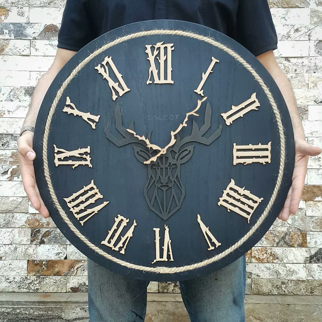 ساعت دیواری چوبی بلوط مدل زاگرس  (zagros ) با موتور تایوانی با کیفیت قطر 60 