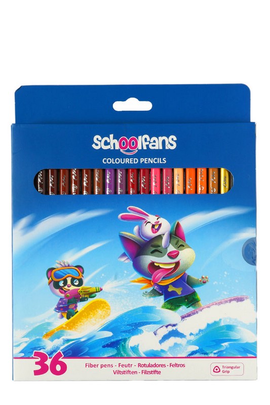 مداد رنگی 36 رنگ سه گوش جعبه مقوایی 92450 اسکول فنس schoolfans