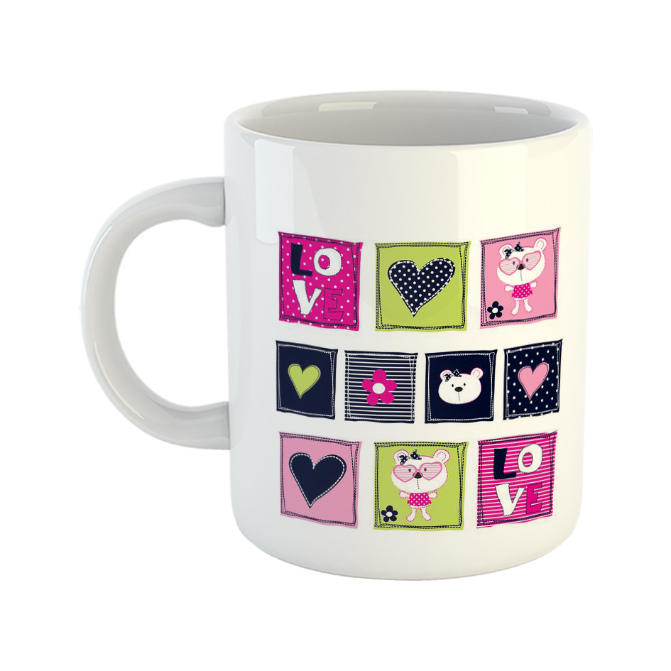 ماگ طرح مکعب های گربه و قلب