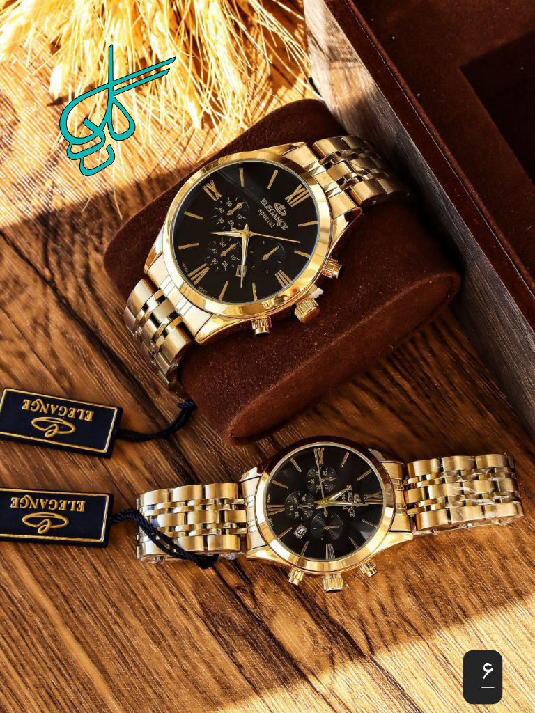 خرید ست ساعت زنانه و مردانه الگانس رنگ ثابت موتور ژاپن دارای قفل پروانه ای طرح کرنو تاریخ دار کد 2115270 - ردگل